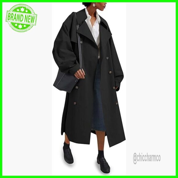 Jackets & Blazers - Oversized Long Trench Coat with Belt, Double Breasted Lapel, Water Resistant